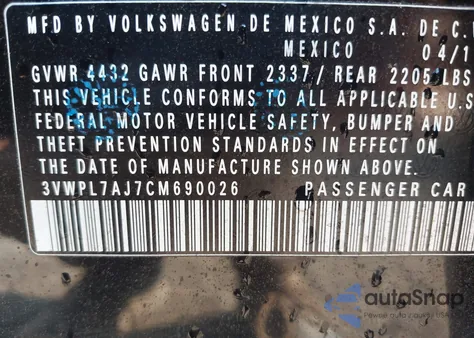 2012 Volkswagen Jetta Sportwagen 2.0L Tdi из США, поврежденный, VIN 3VWPL7AJ7CM690026